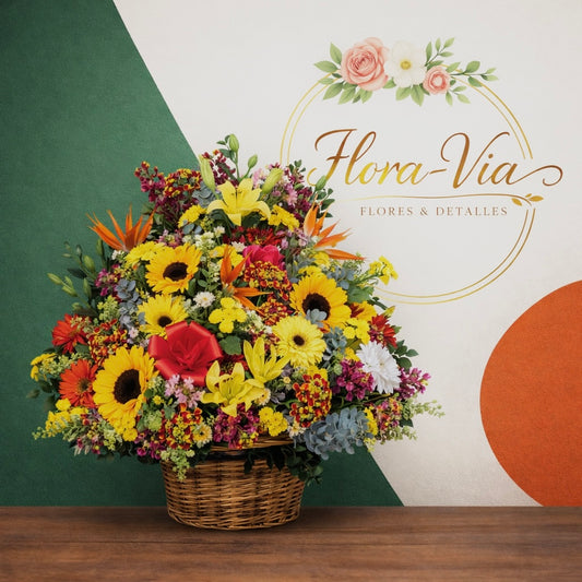 Arreglo de Girasoles y Flores Variadas en Canasta